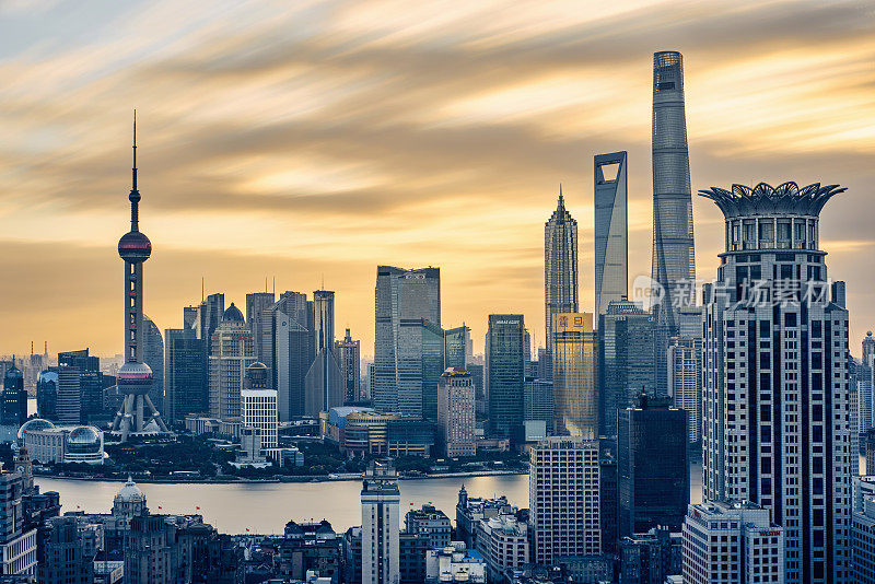 Skyline of Shanghai Pudong at sunrise, China